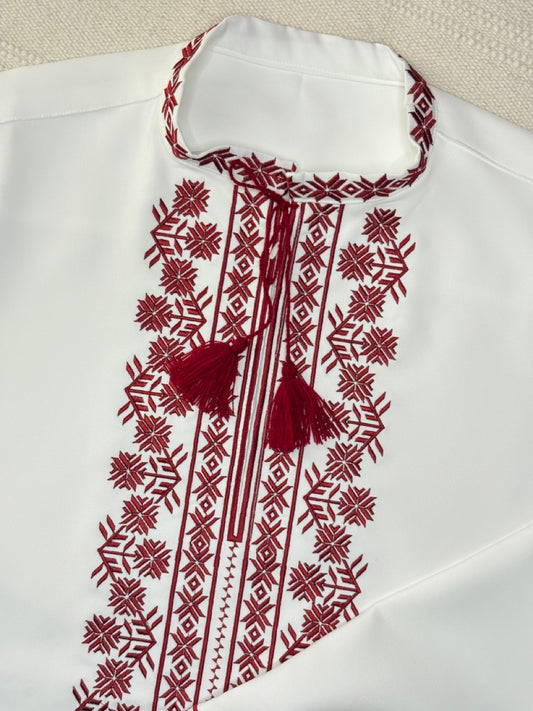 White Men's Vyshyvanka Shirt with Red Embroidery