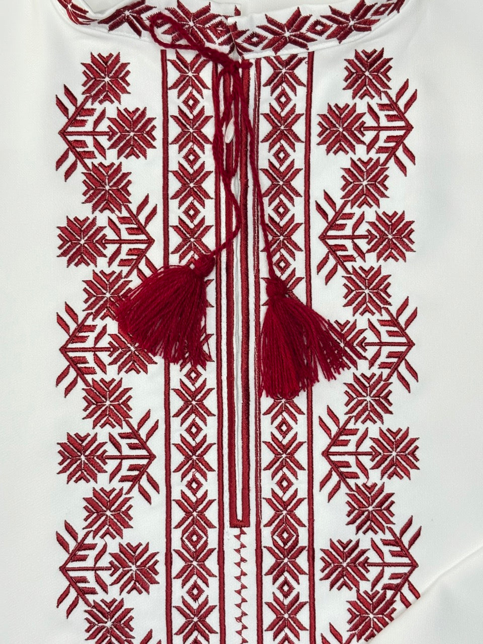 White Men's Vyshyvanka Shirt with Red Embroidery