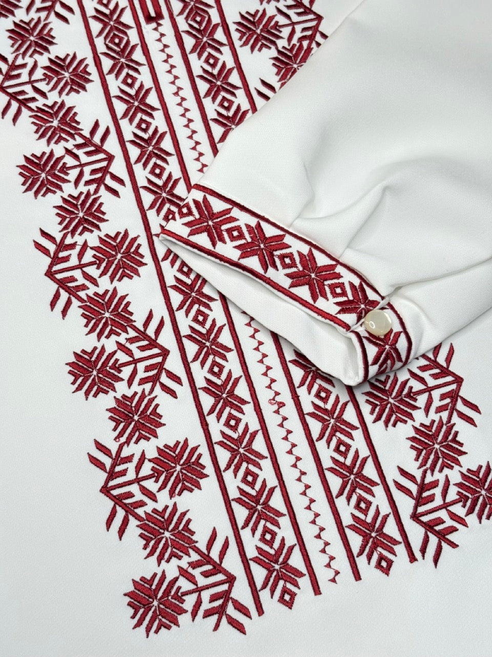 White Men's Vyshyvanka Shirt with Red Embroidery
