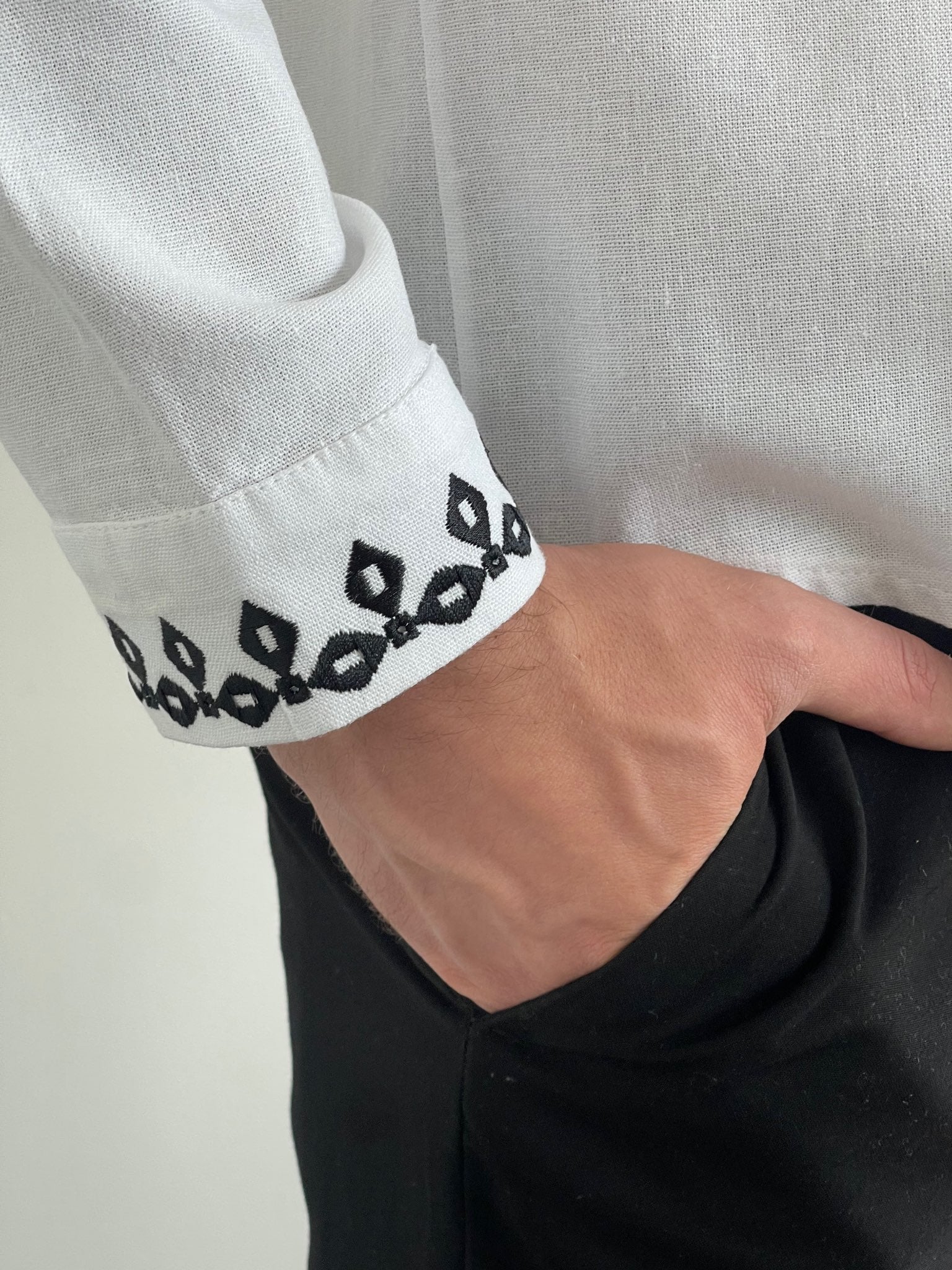 Men's White Vyshyvanka with Black Embroidery (Чоловіча Вишиванка)