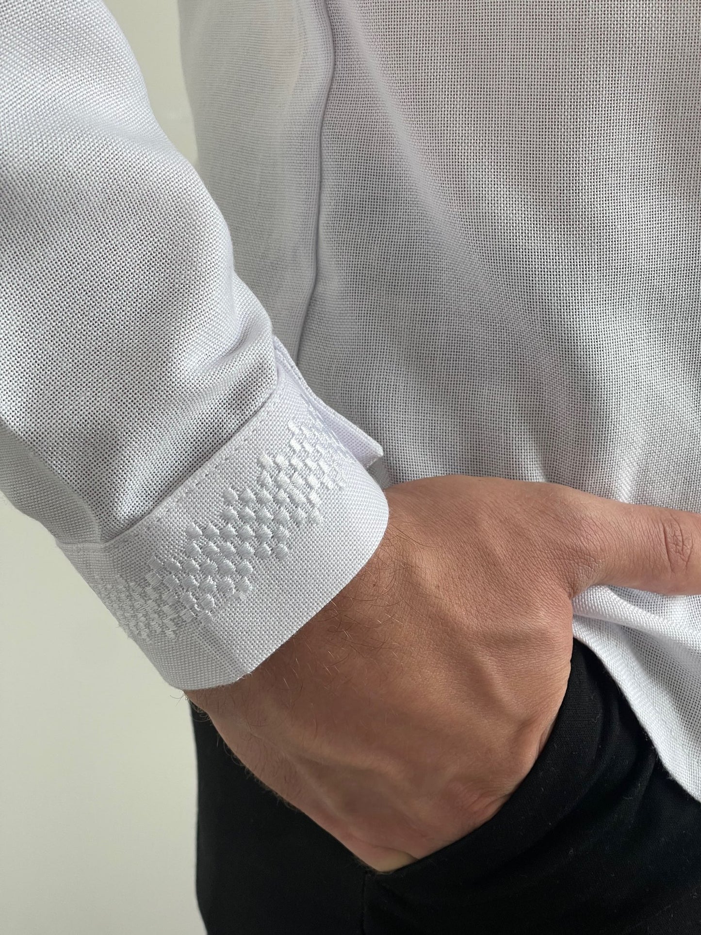 White Men's Vyshyvanka Shirt with White Embroidery