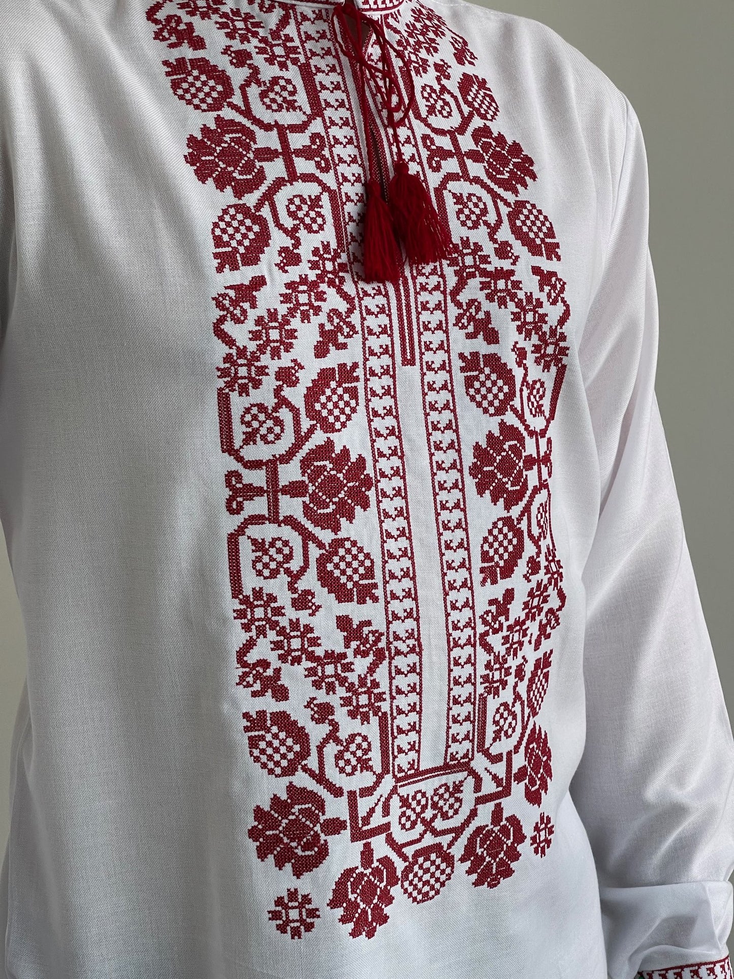 White Men's Vyshyvanka With Red Embroidery
