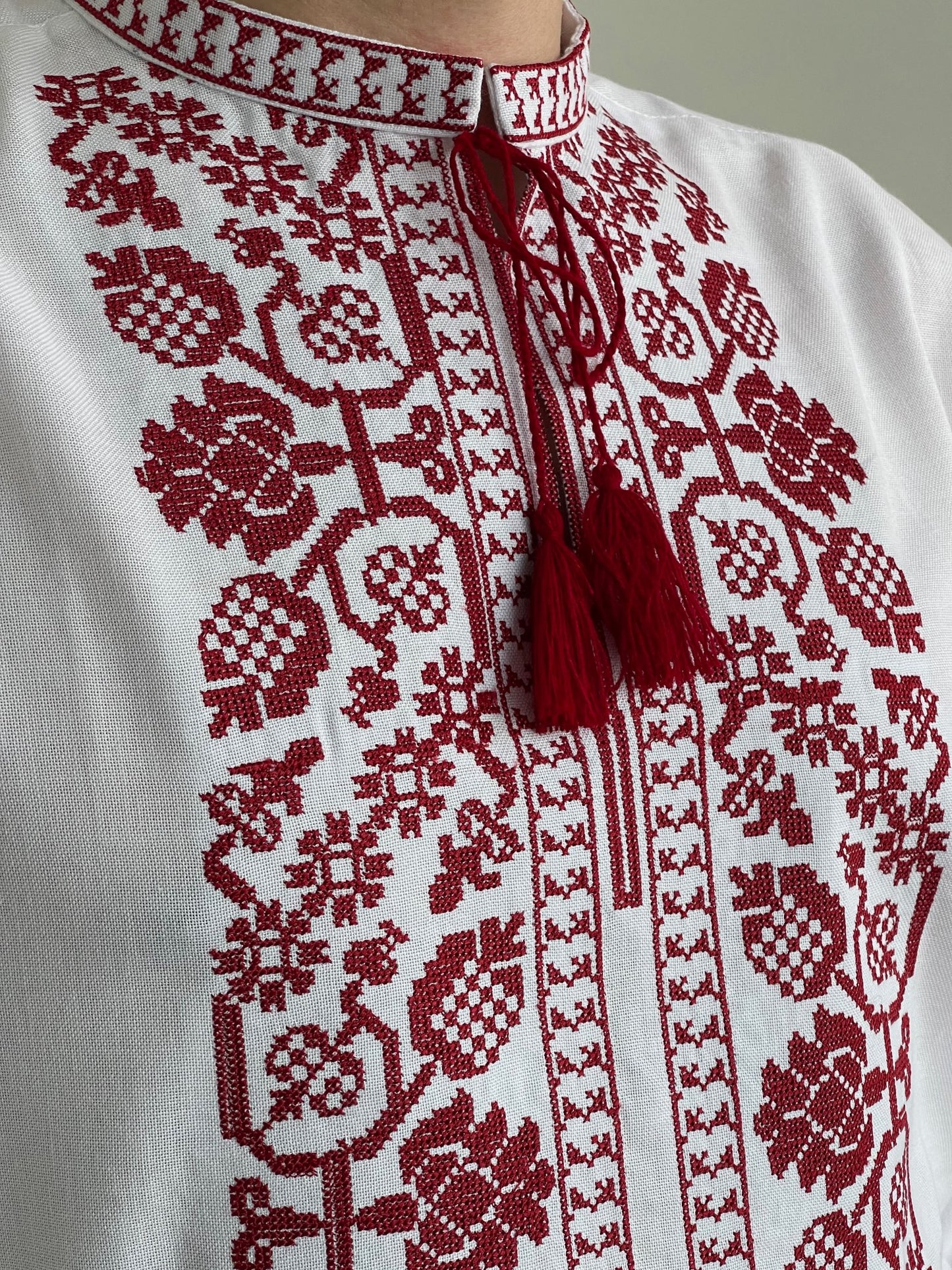 White Men's Vyshyvanka With Red Embroidery