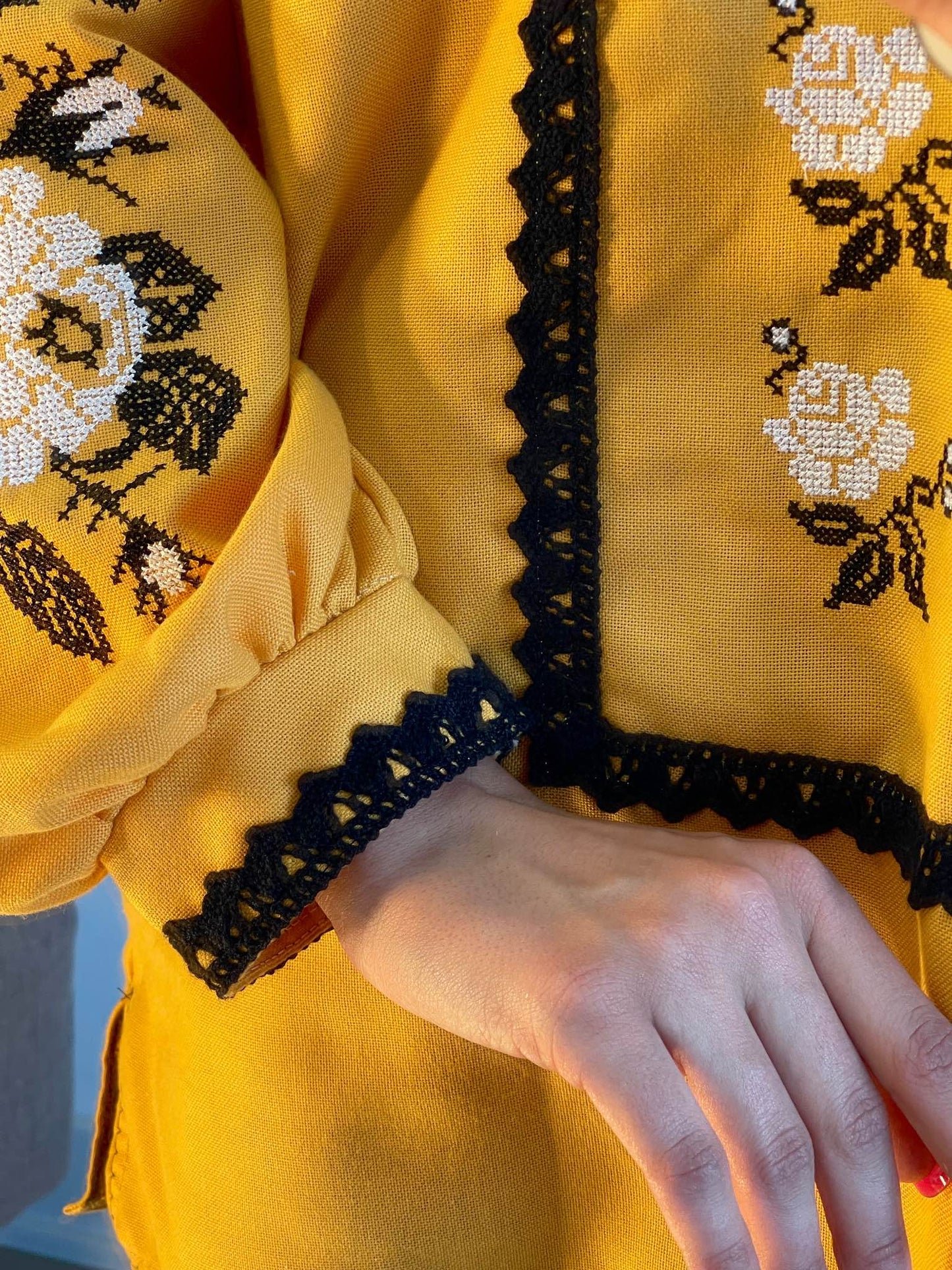 The Ochre Women's Blouse with White and Black Embroidery