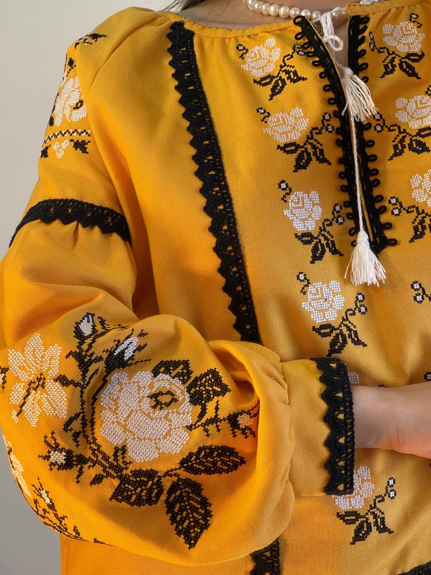 The Ochre Women's Blouse with White and Black Embroidery