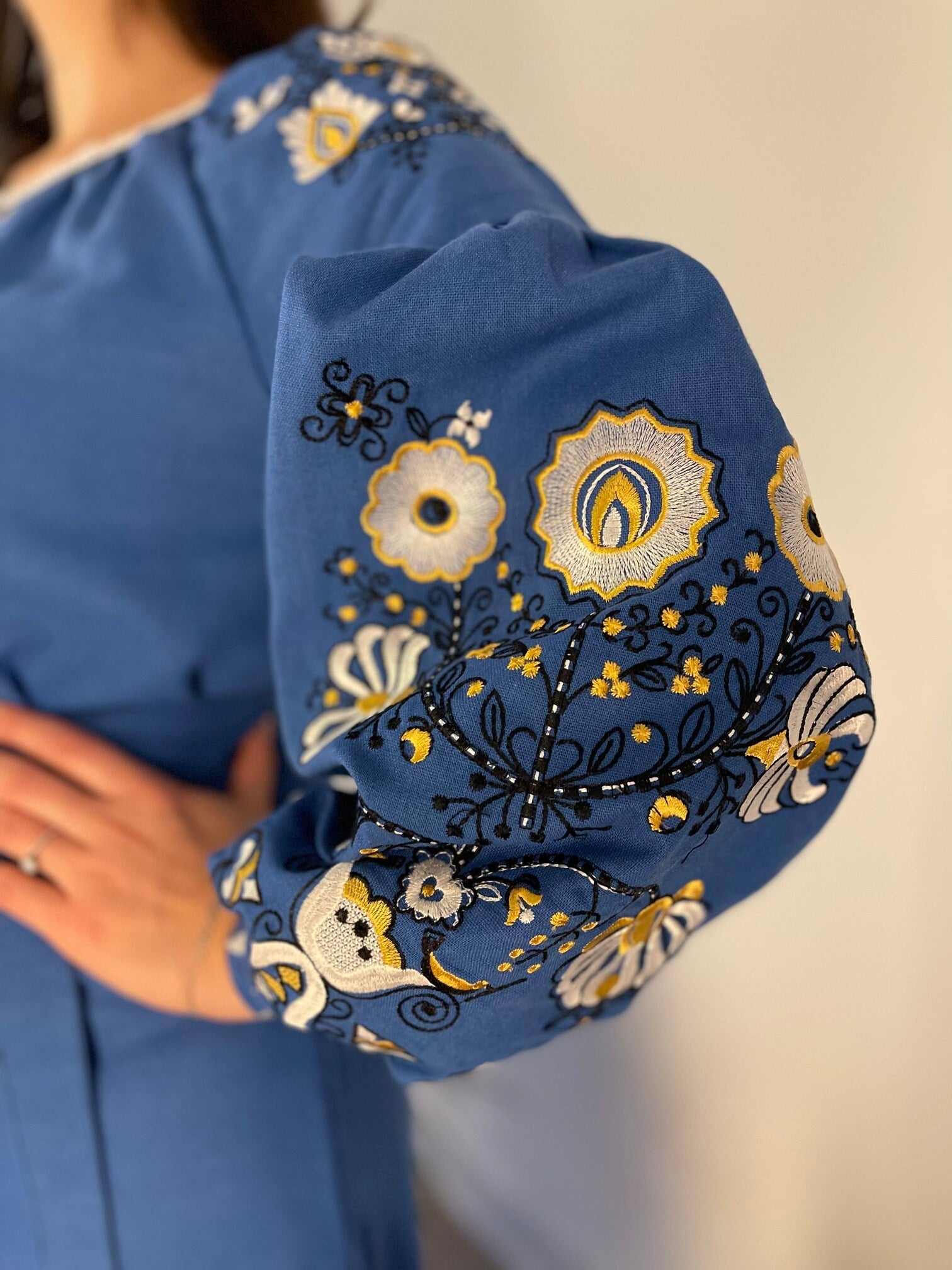 The Long Blue Dress () with Flowery Embroidery The Long Blue Dress () with Flowery Embroidery