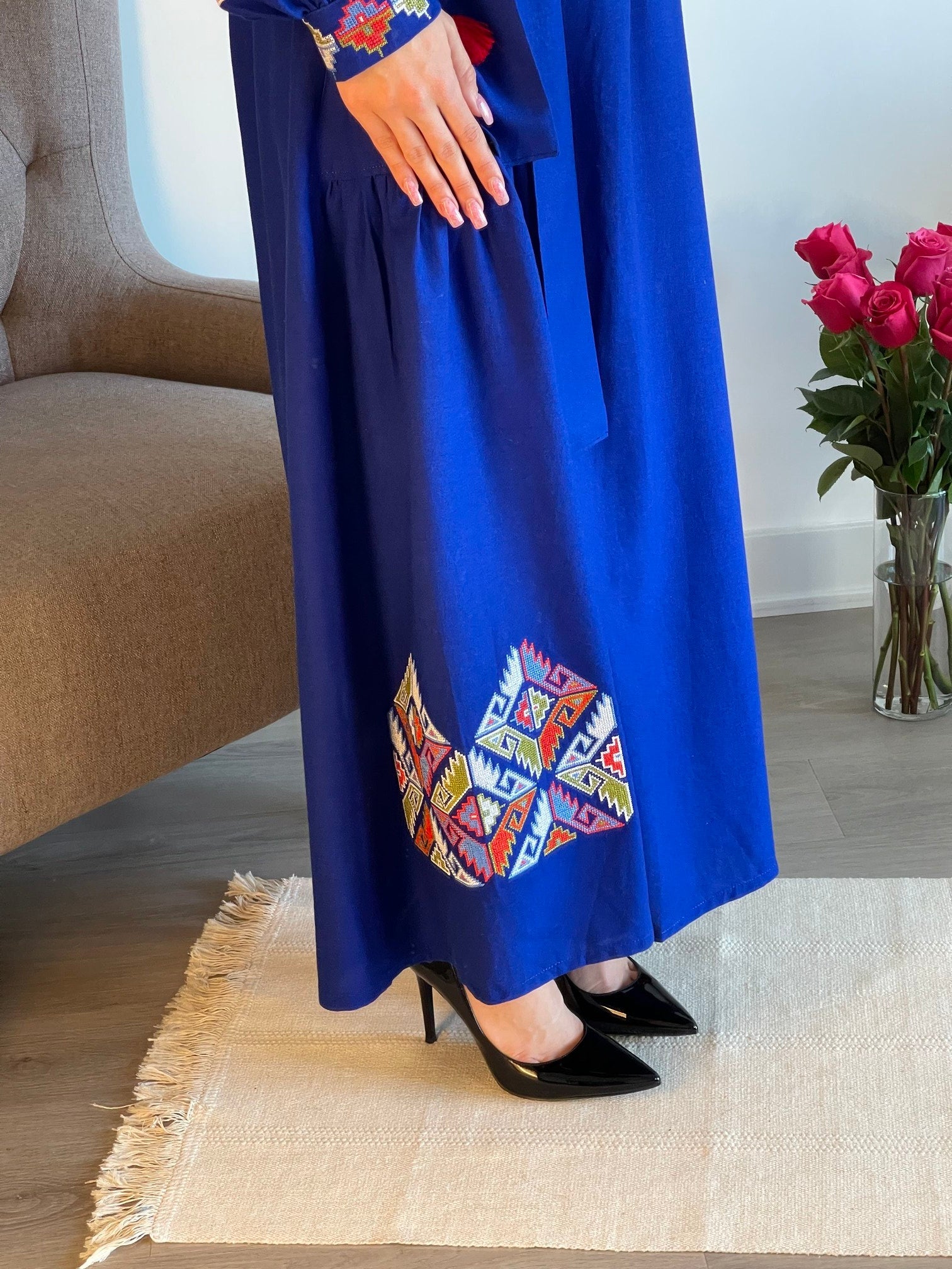 Enchanted Azure: The Mesmerizing Ultramarine Blue Ukrainian Vyshyvanka Dress - Vatra