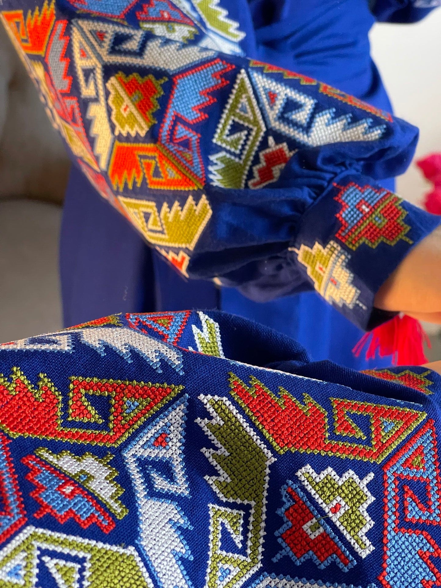 Enchanted Azure: The Mesmerizing Ultramarine Blue Ukrainian Vyshyvanka Dress - Vatra