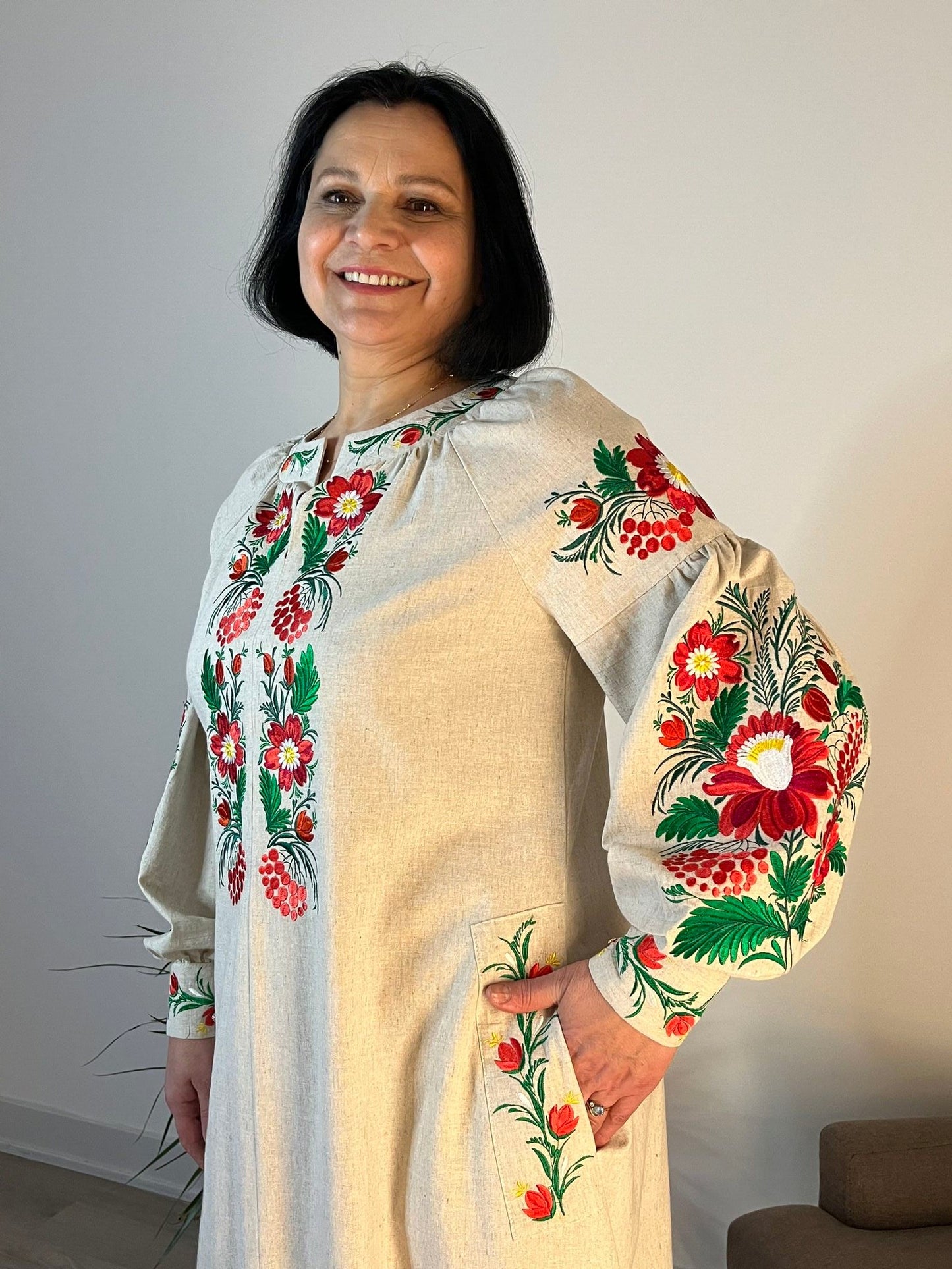 Enchanted Blossoms: The Grey Viburnum Garden Vyshyvanka Dress - Vatra