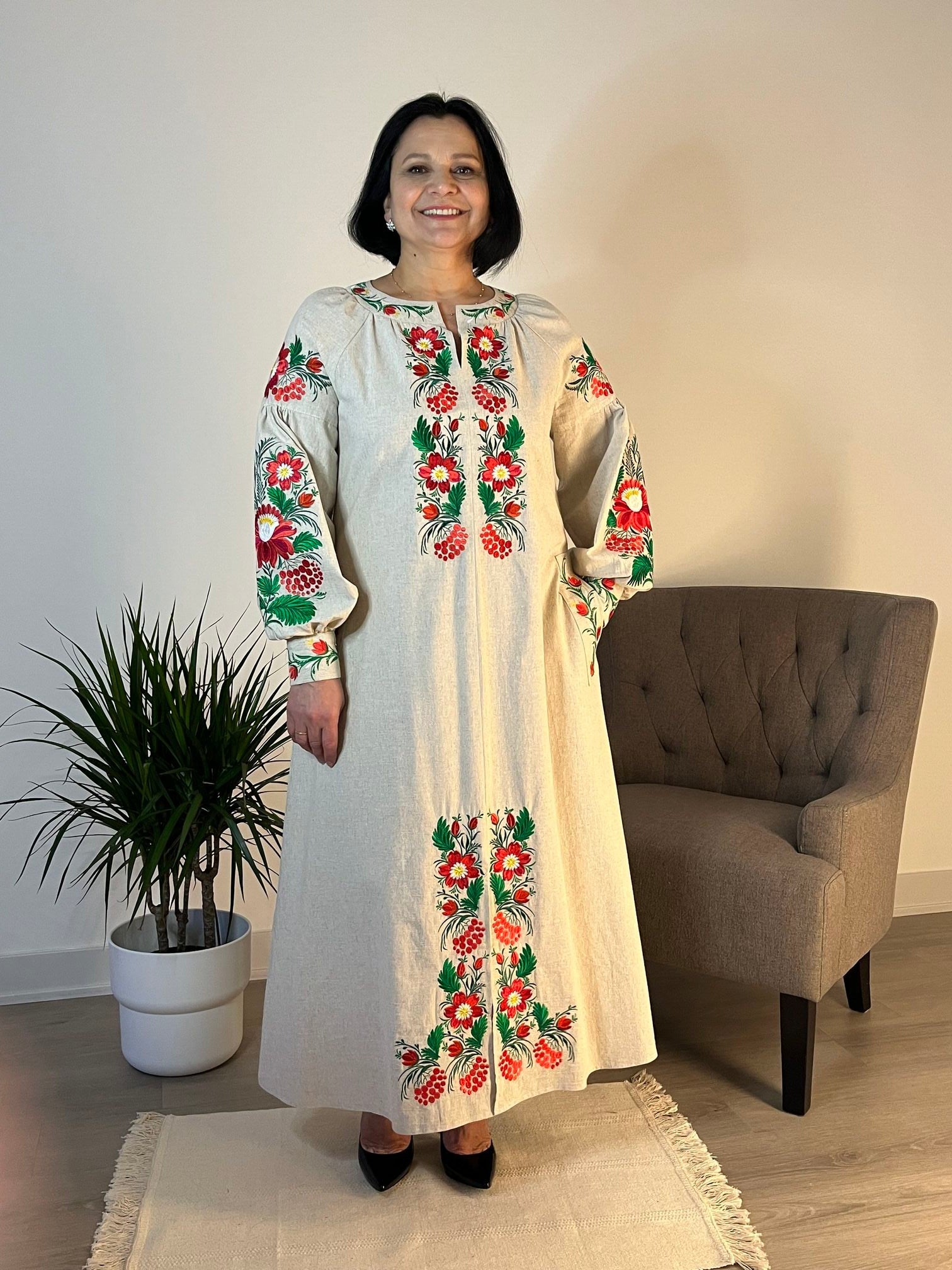 Enchanted Blossoms: The Grey Viburnum Garden Vyshyvanka Dress - Vatra
