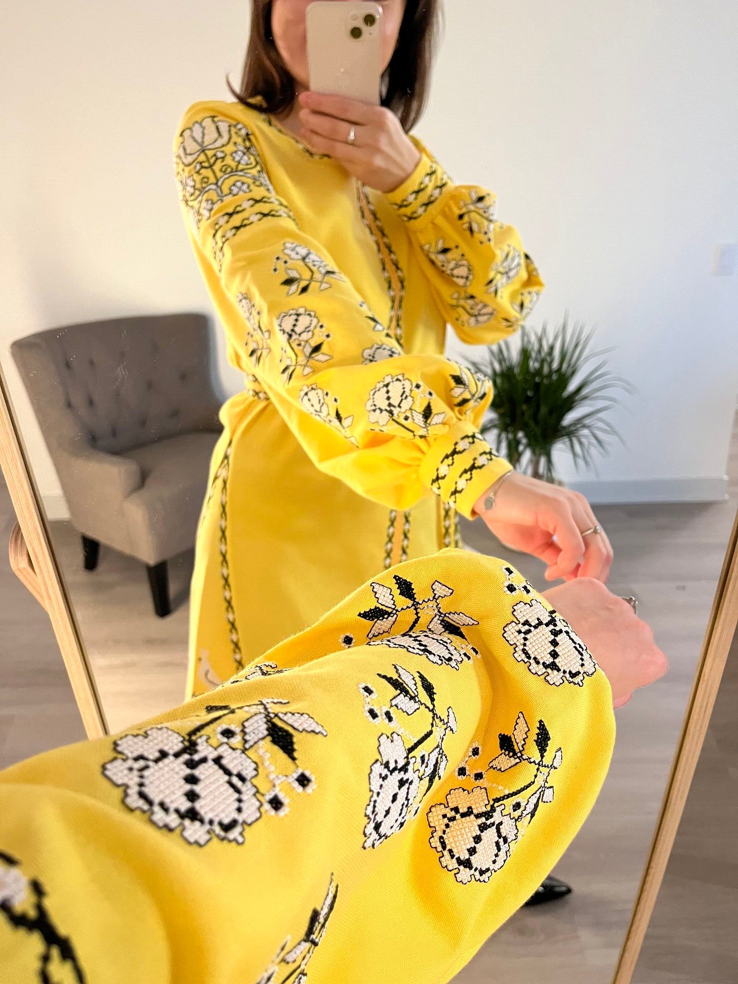 Sunshine Delight: The Radiant Short Yellow Ukrainian Vyshyvanka Dress with Timeless Embroidery - Vatra