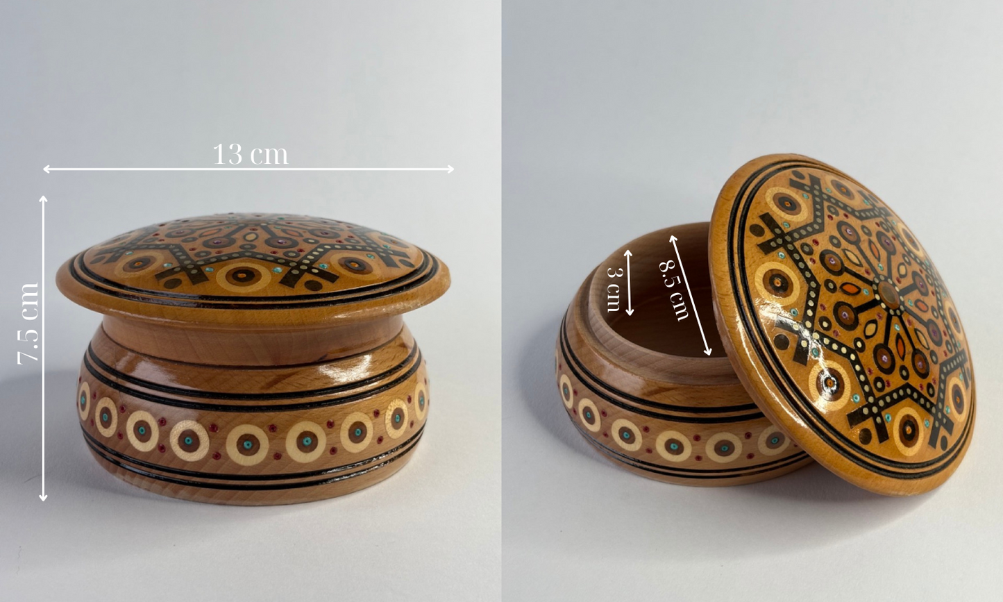 Handmade Round Medium Wooden Box with Inlay