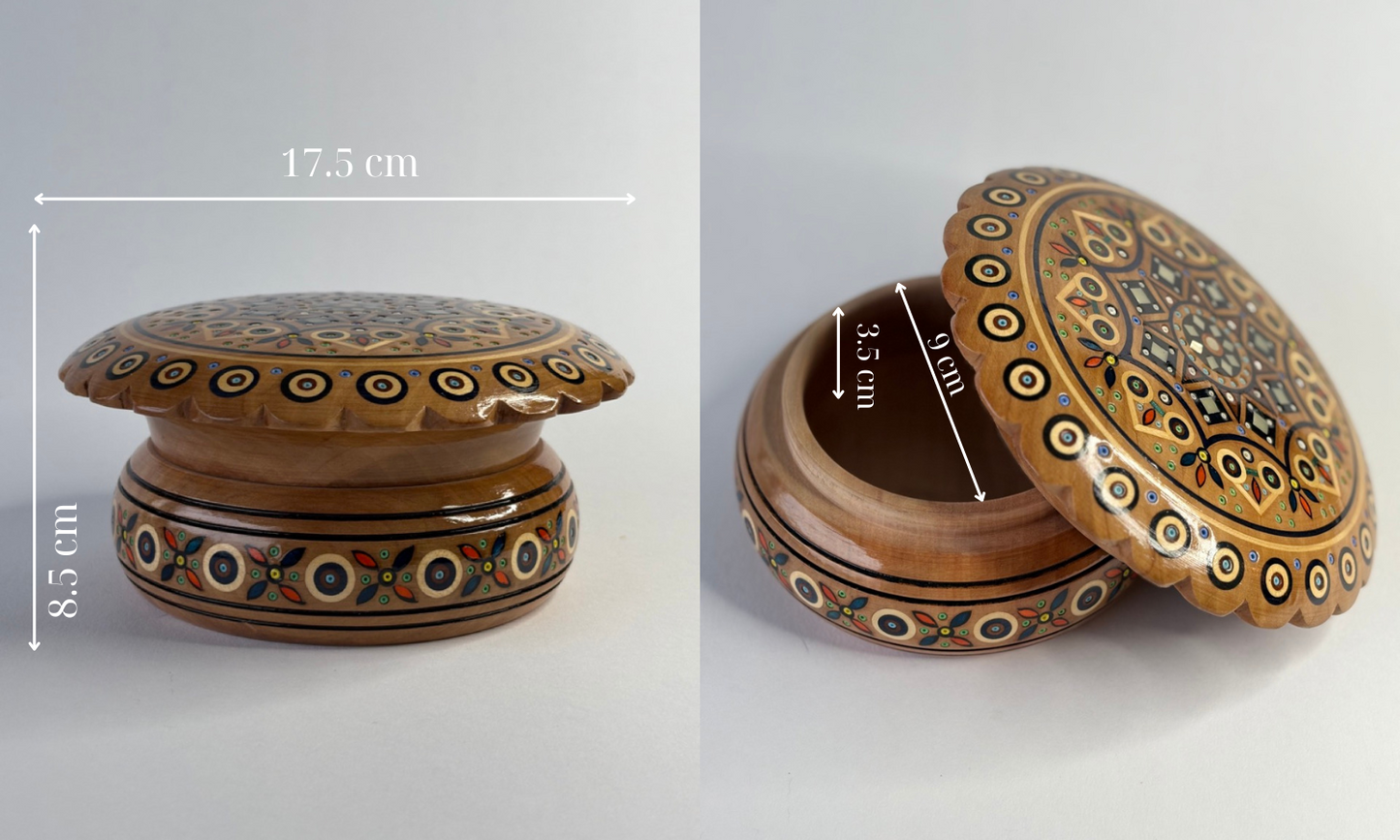 Handmade Round Large Wooden Box with Inlay