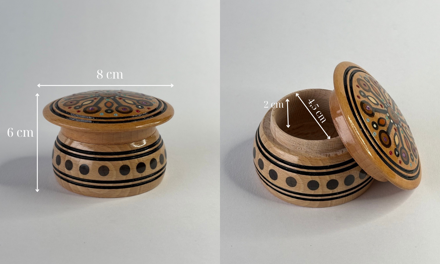 Handmade Round Small Wooden Box with Inlay