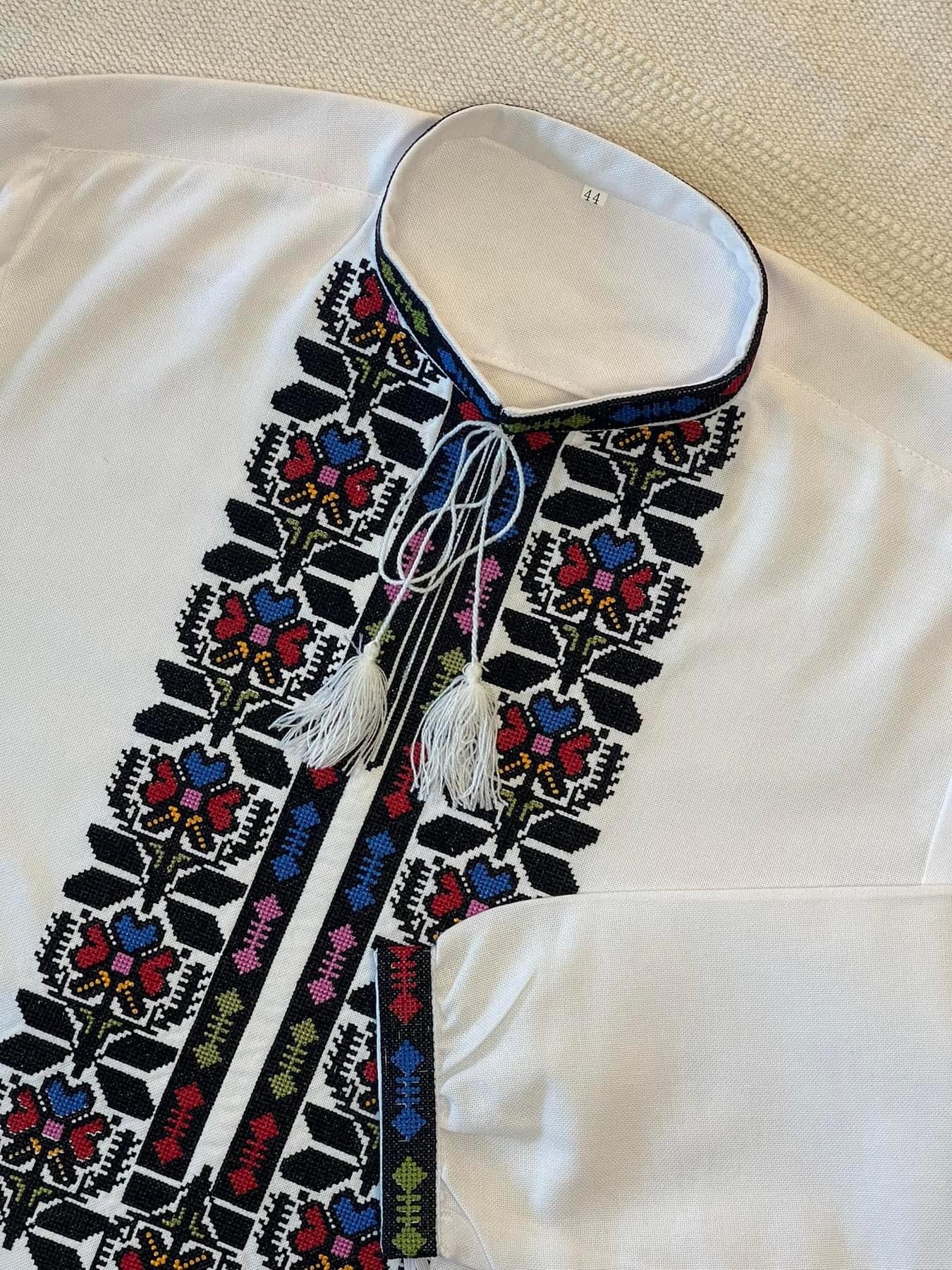 White Long Sleeve Men's Vyshyvanka with Colorful Embroidery