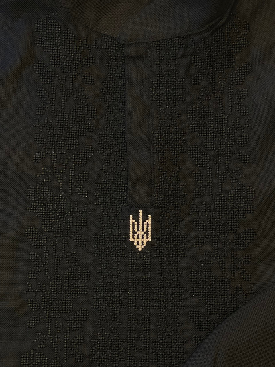 Black Vyshyvanka Shirt with Ukrainian Symbol