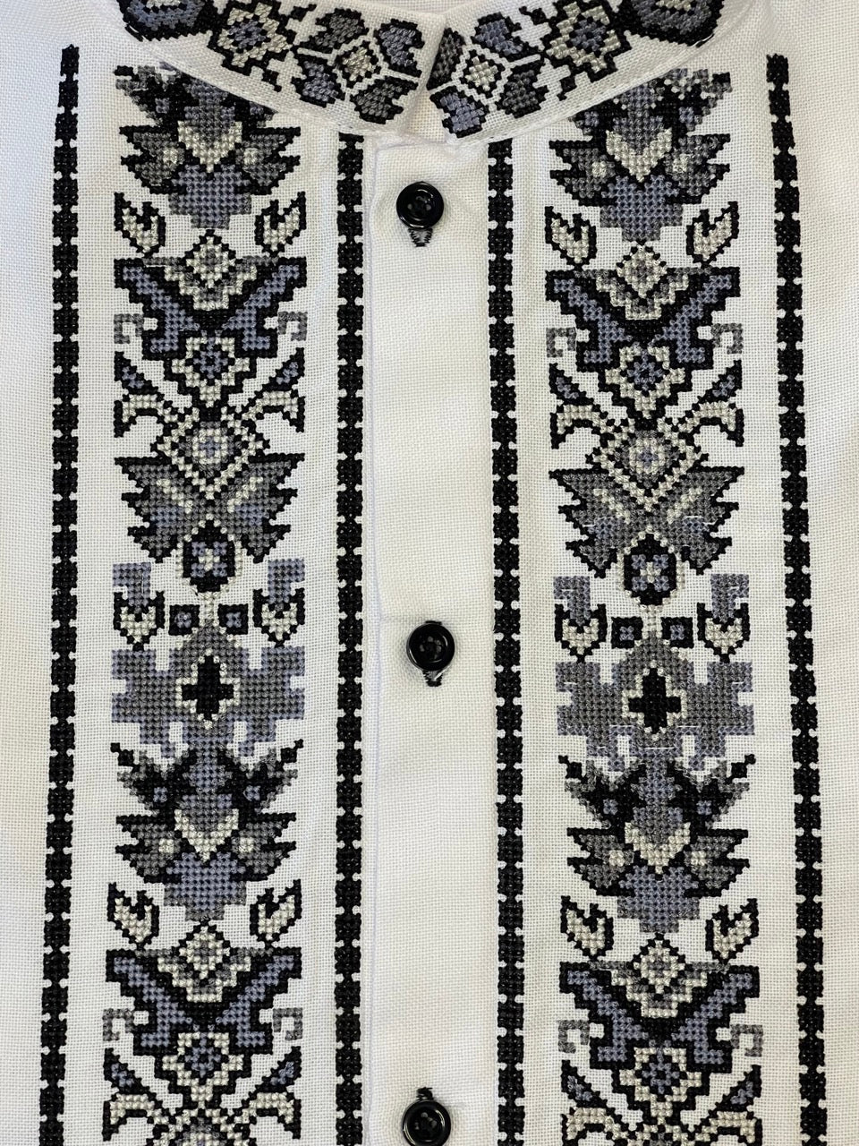 White Men's Ukrainian Vyshyvanka with Grey Embroidery
