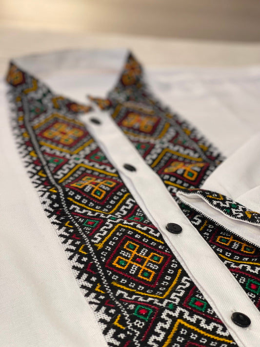 White Men's Vyshyvanka with Hand Embroidery