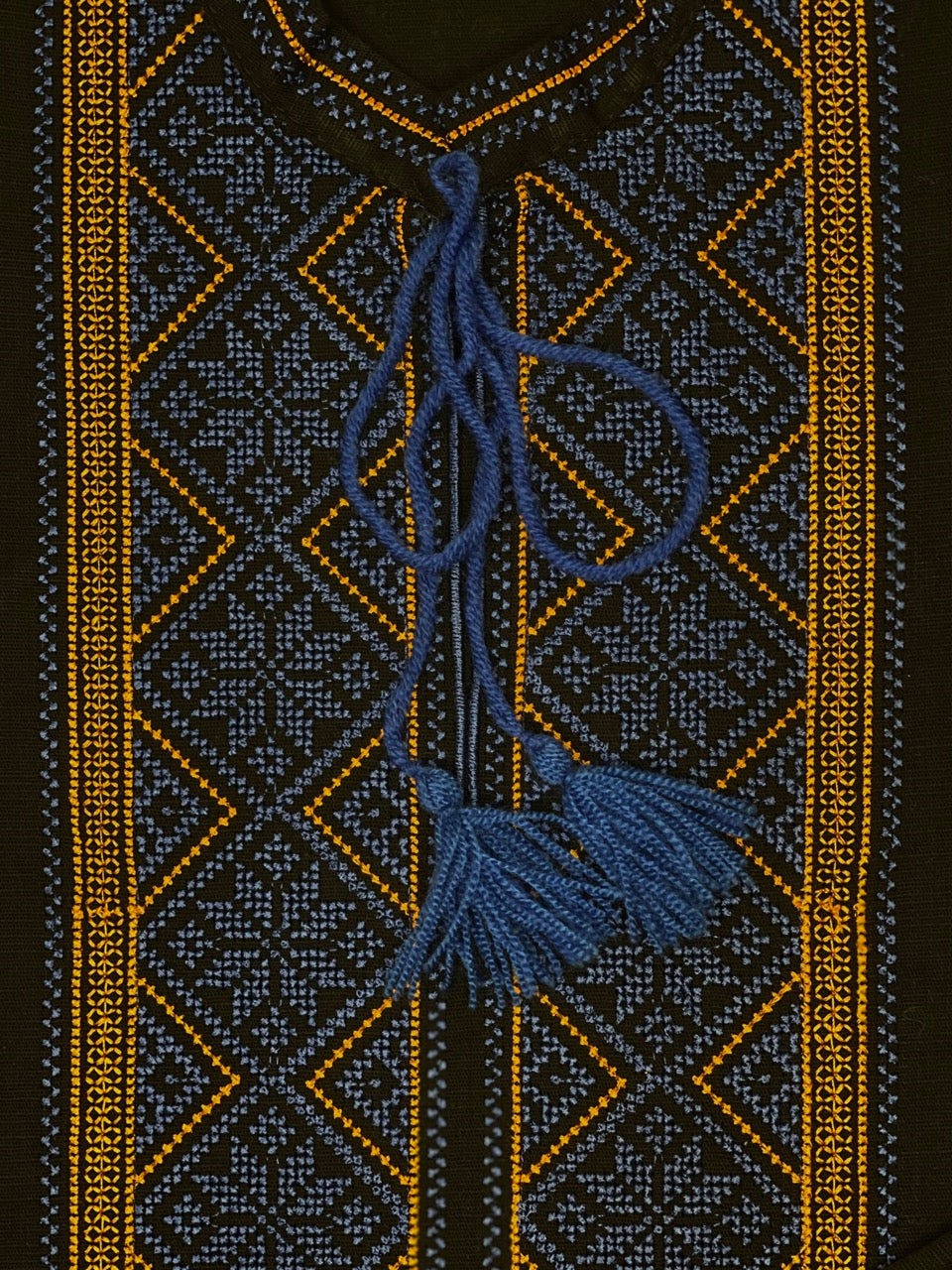 Long Sleeve Black Vyshyvanka Shirt with Blue and Yellow Embroidery
