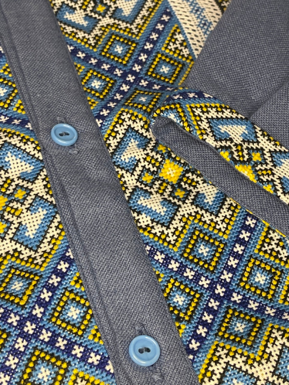 Blue Men's Vyshyvanka with Hand Embroidery