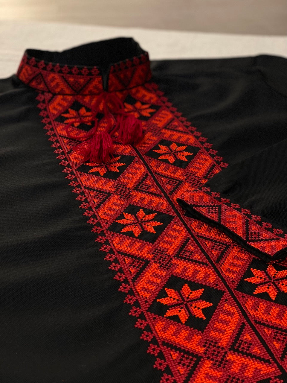 Black Men's Vyshyvanka with Red Embroidery
