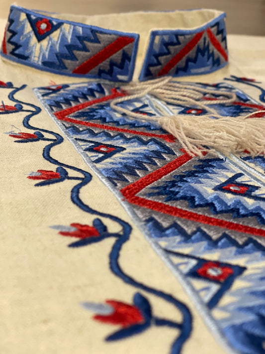 Beige Embroidered Ukrainian Vyshyvanka Linen Shirt
