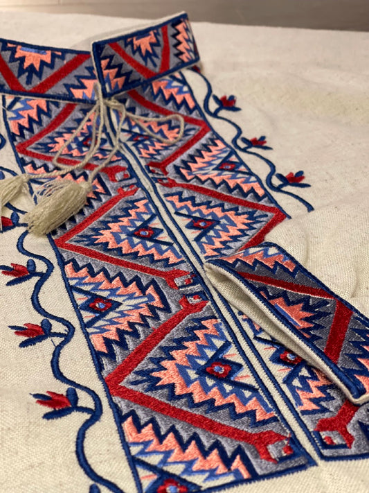 Beige Embroidered Ukrainian Vyshyvanka Linen Shirt