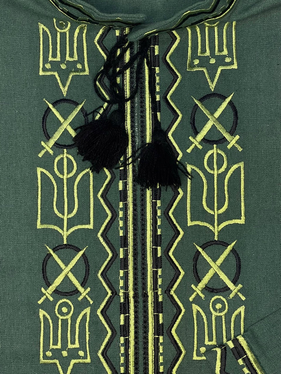 Dark Green Men's Vyshyvanka Embroidered with Ukrainian Symbol