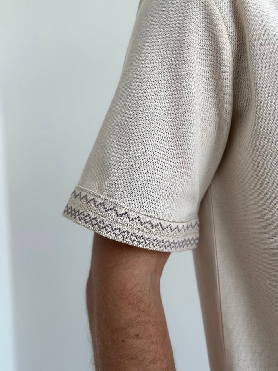 Ivory Men's Vyshyvanka with Short Sleeves and Brown Embroidery