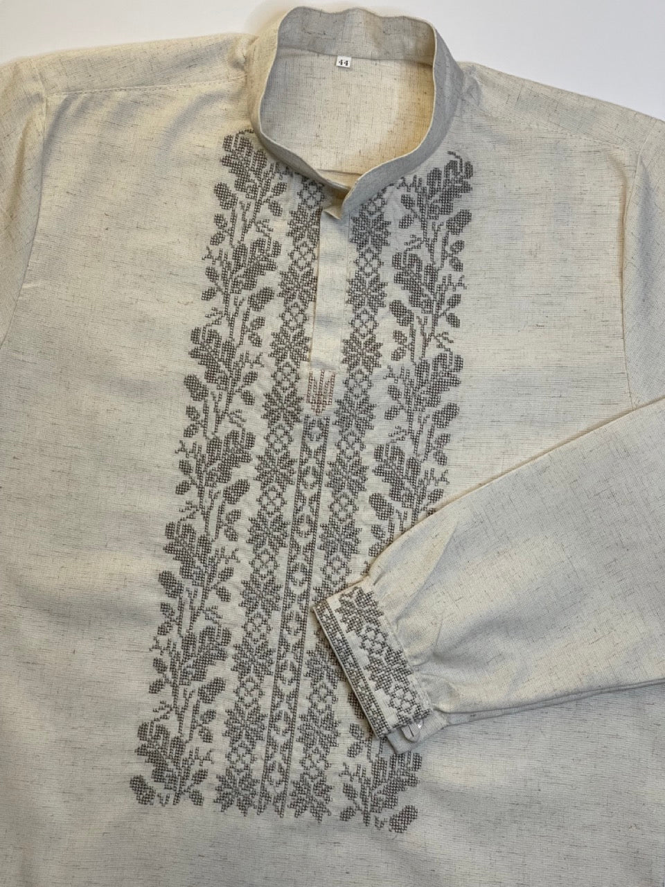 Beige Linen Men's Vyshyvanka with Ukrainian Symbol