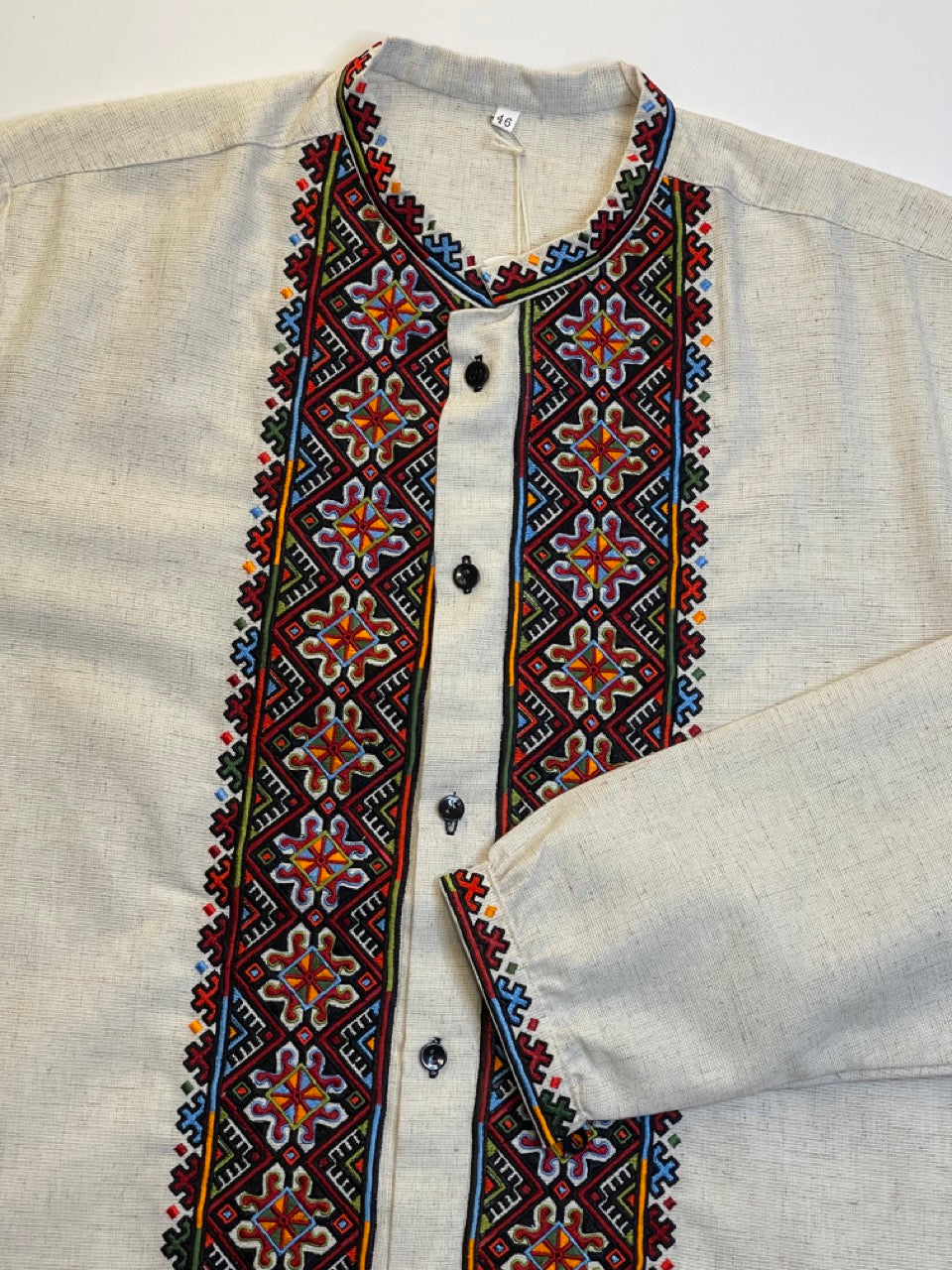 Beige Linen Men's Vyshyvanka with Colorful Embroidery