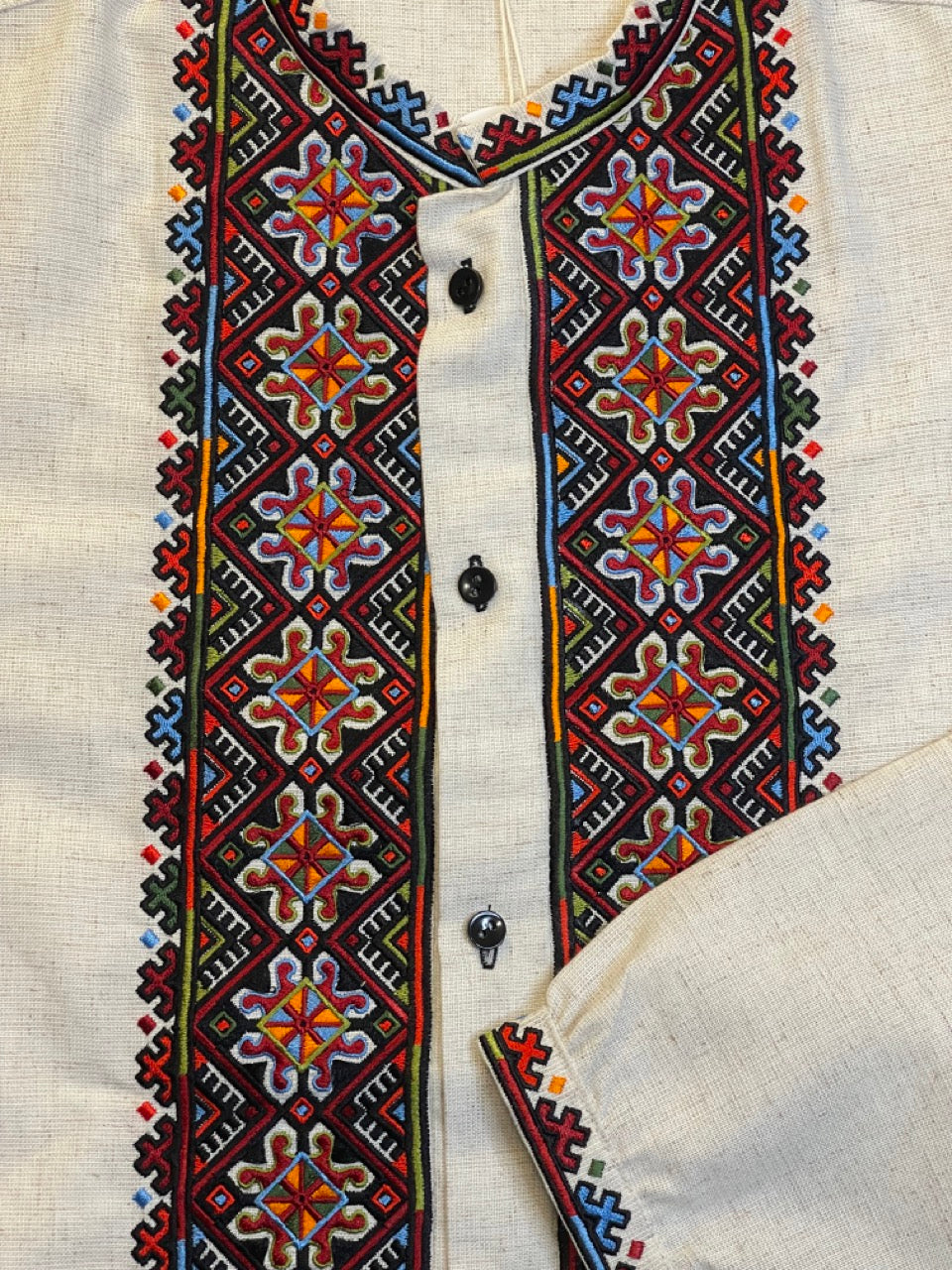 Beige Linen Men's Vyshyvanka with Colorful Embroidery