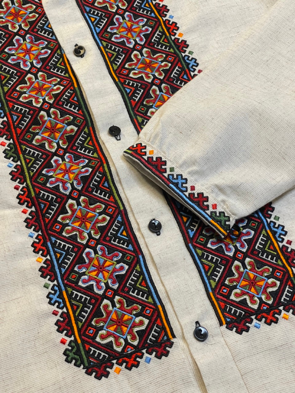 Beige Linen Men's Vyshyvanka with Colorful Embroidery