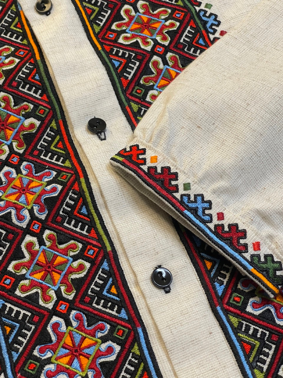 Beige Linen Men's Vyshyvanka with Colorful Embroidery