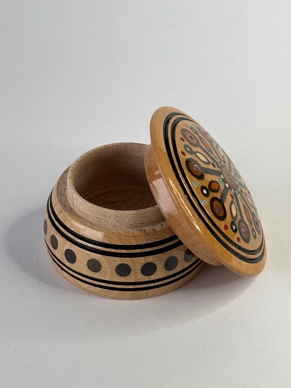 Handmade Round Small Wooden Box with Inlay