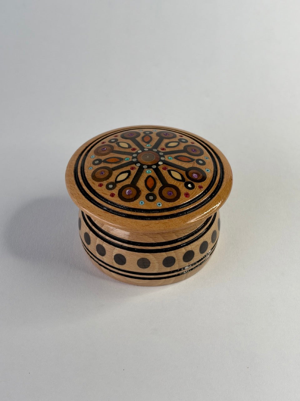 Handmade Round Small Wooden Box with Inlay