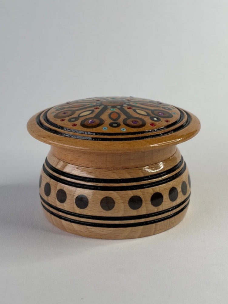 Handmade Round Small Wooden Box with Inlay