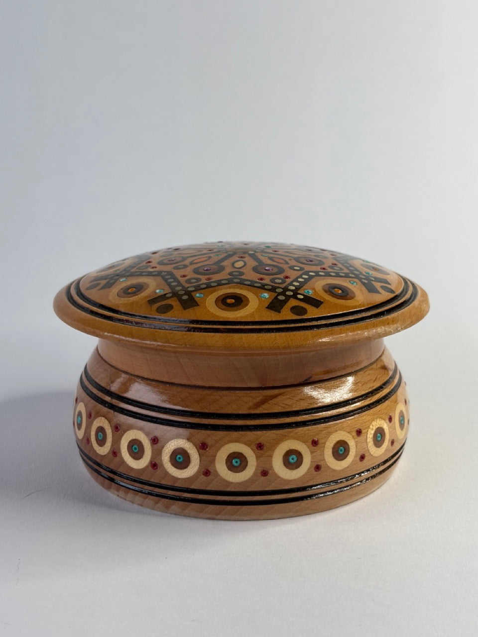 Handmade Round Medium Wooden Box with Inlay