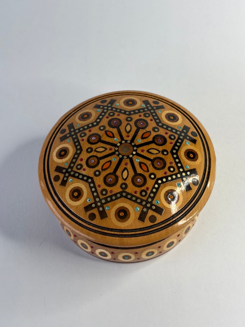 Handmade Round Medium Wooden Box with Inlay