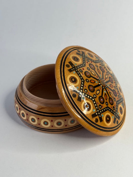 Handmade Round Medium Wooden Box with Inlay