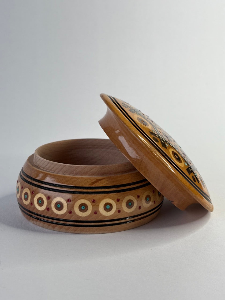 Handmade Round Medium Wooden Box with Inlay