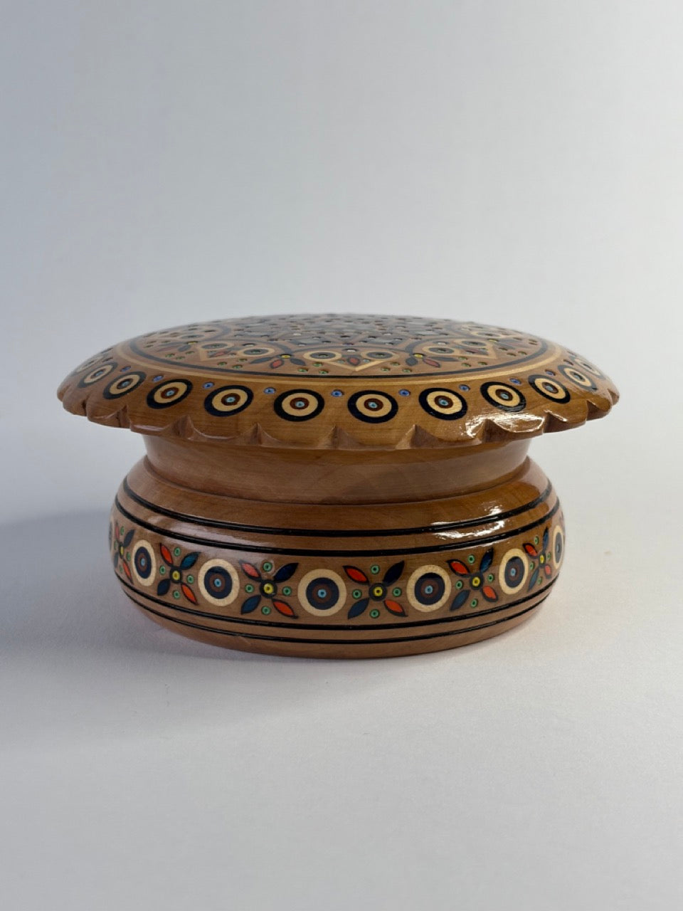 Handmade Round Large Wooden Box with Inlay