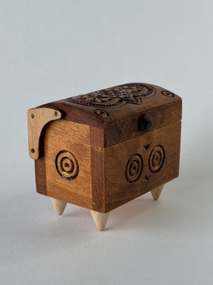 Handmade Small Rectangular Wooden Box with Carving