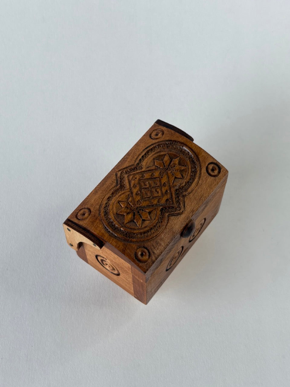 Handmade Small Rectangular Wooden Box with Carving