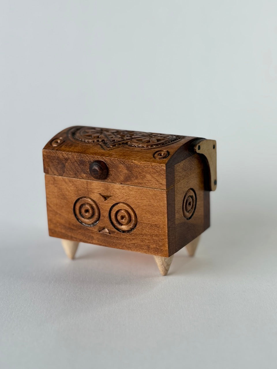 Handmade Small Rectangular Wooden Box with Carving