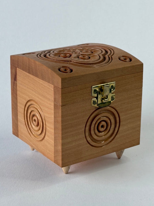 Handmade Light Square Wooden Box with Carving