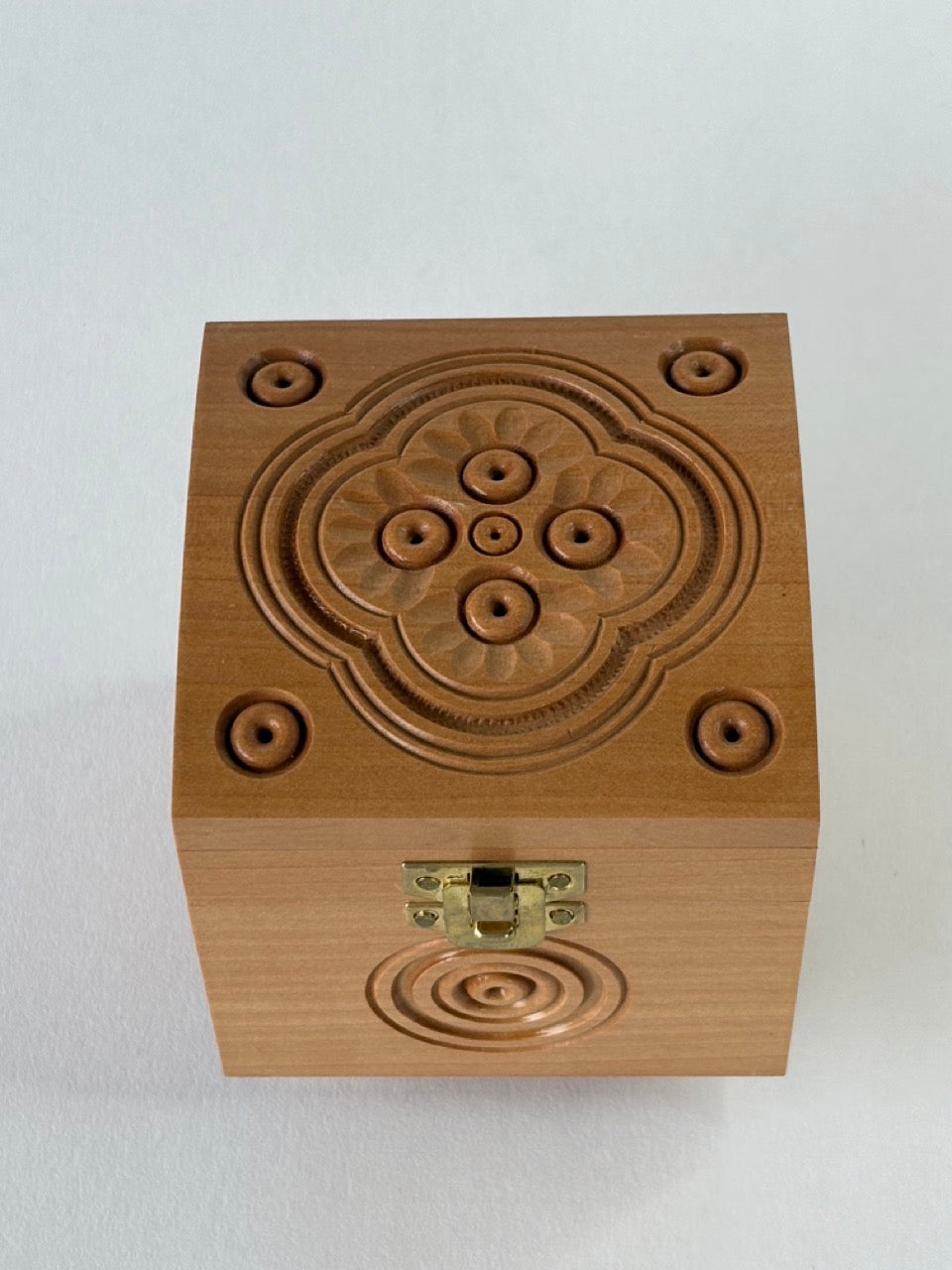 Handmade Light Square Wooden Box with Carving