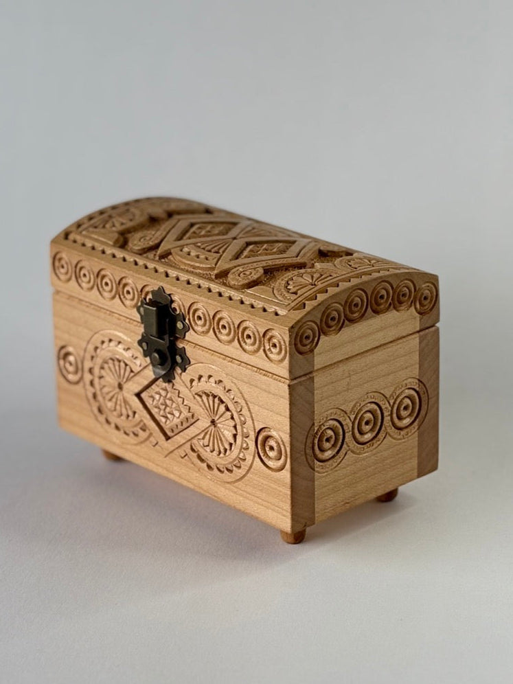 Handmade Light Medium Rectangular Wooden Box with Carving - Pattern 1