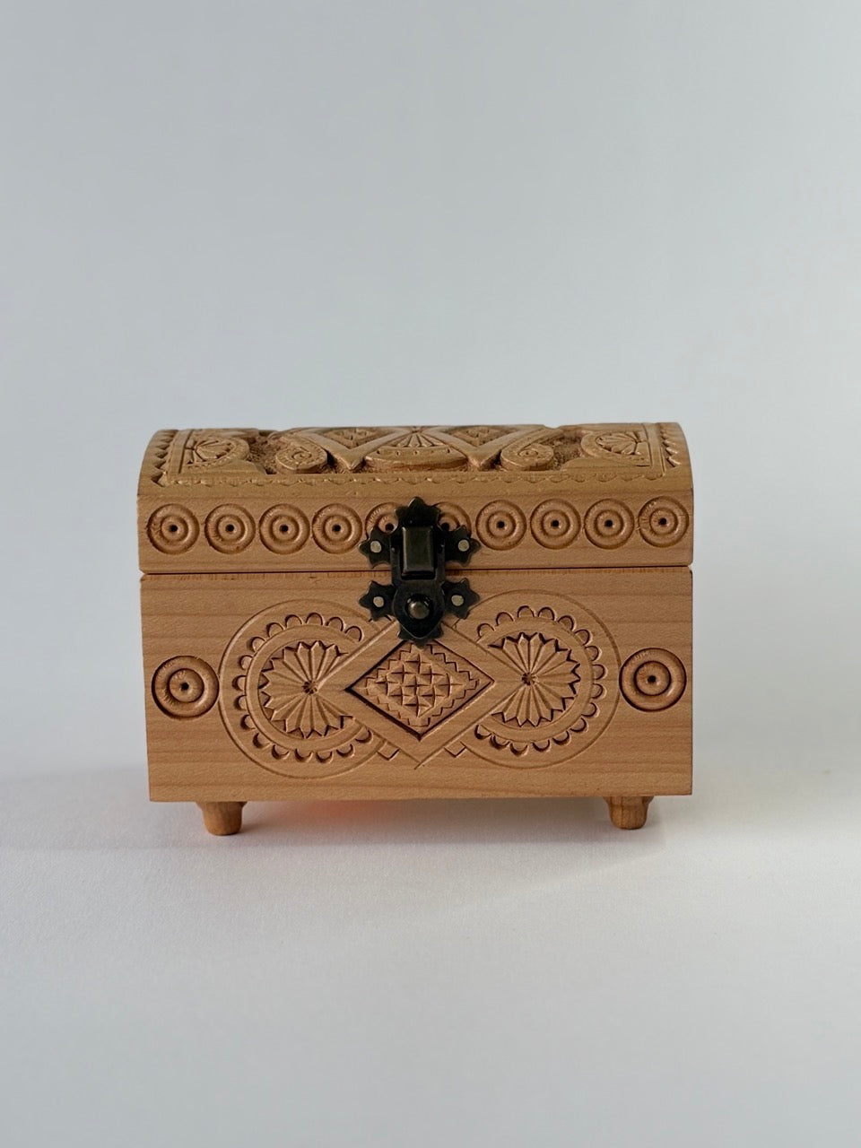 Handmade Light Medium Rectangular Wooden Box with Carving - Pattern 1