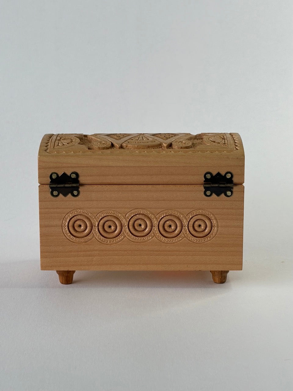 Handmade Light Medium Rectangular Wooden Box with Carving - Pattern 1